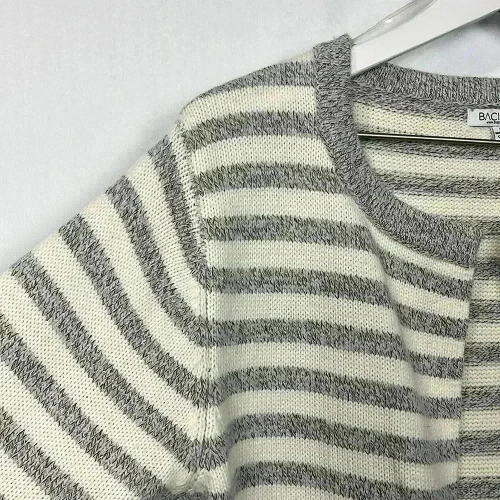 Baciano Womens Cardigan L Gray & White Open Front Long Lines Ribbed Cuffs & Hem - Picture 3 of 10